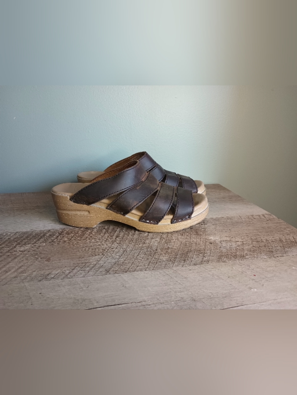 Dansko Monika Slide Wedge Clog Sandals 38 US 7 Brown Leather Chunky  Boho